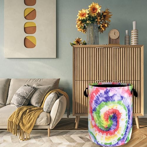 Tie Dye Laundry Basket Oxford Cloth Foldable Hamper 18.9x16.5 Inch - Image 7