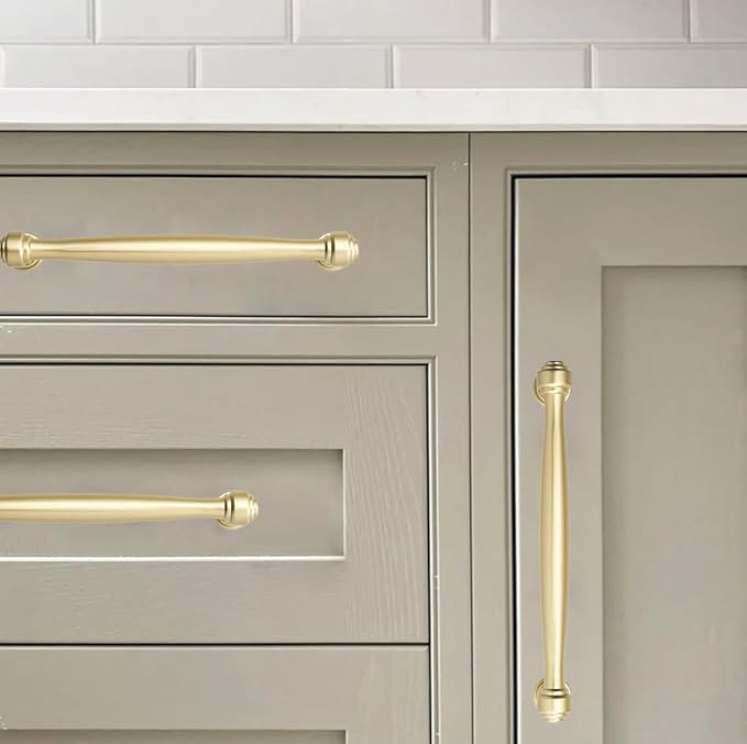 khtumeware 10 Pack 3-1/2 Inch(89mm) Brushed Gold Cabinet Pulls Matte Gold Kitchen Cabinet Handles Kitchen Cabinet Hardware for Cupboard Drawer Handles Dresser Pulls
