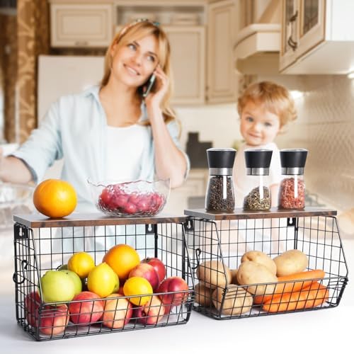 Mefirt Fruit Bowl, Stackable Wall Mounted Fruit Basket of Smooth Wood Lid - Image 6