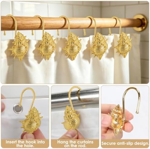 Metal Seashell Shower Curtain Hooks, Rust-Resistant Hooks - Image 4