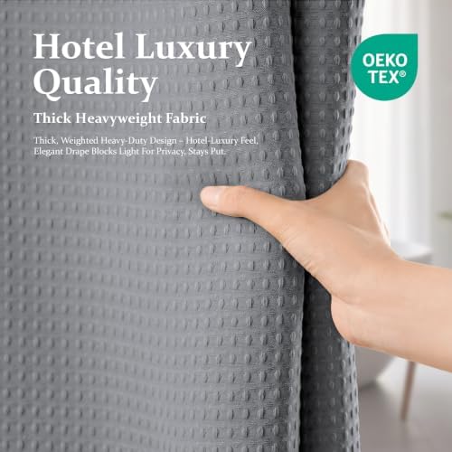 Dynamene Extra Long Waffle Shower Curtain 256 GSM Fabric 72x96 Grey/Gray - Image 6