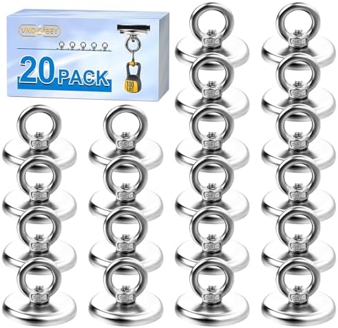 VNDUEEY Strong Magnetic Hooks 20 Pack, 100 lbs Pulling Force Rare Earth by VNDUEEY