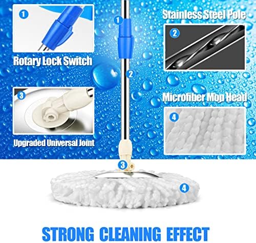 Spin Mop and Bucket with Wringer Set, 3 Mop Heads - Image 2