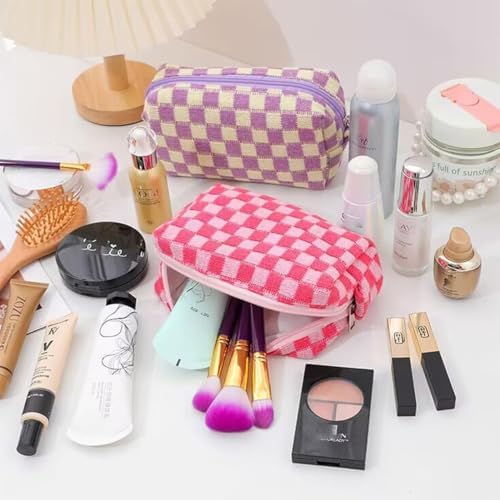 2 Pcs Checkered Cosmetic Bags for Women Small Makeup Pouches - Image 2