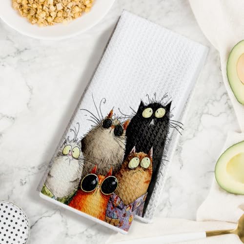 2 Pcs Cute Cat Kitchen Towels, Funny Cats Gifts Absorbent Hand Towels-07 - Image 3