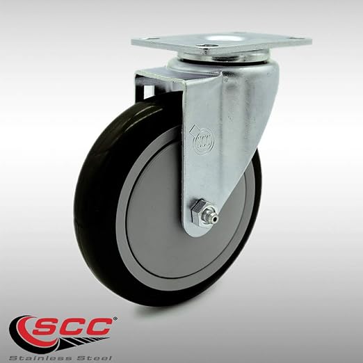 Service Caster Brand Replacement Caster for Uline Caster H-7449S - Stainless Steel Swivel Top Plate Caster with 5 Inch Black Polyurethane Wheel - Fits Carts and Platform Trucks H-6348