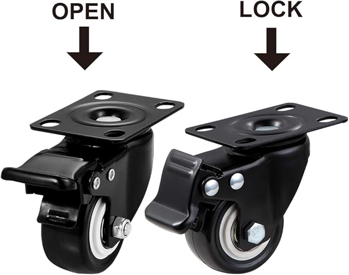 Heavy Duty Locking Caster Wheels with Brake, Non-Marking Swivel Casters Set for Cart & Furniture, 2 Inch Set of 8 / Black