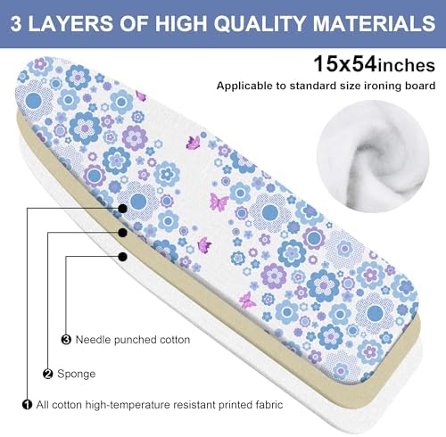 Flowers Ironing Board Cover and Pad 15x54 Inch, 100% Cotton Surface Heavy Duty - Image 2