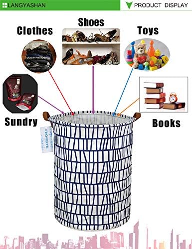 Round Laundry Basket Collapsible Storage Hamper Organizer Blue Stripes - Image 6
