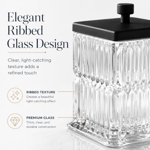 Vince Camuto Home Glass Cotton Jar Holder – Matte Black Lid, Elegant Bathroom - Image 4