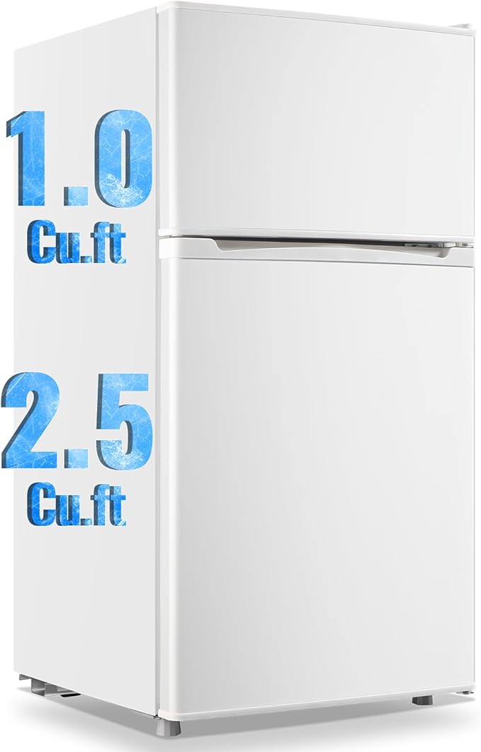 WANAI 3.5 Cu.Ft Mini Fridge Compact Refrigerator with Freezer, 7 Level Adjustable Thermostat Removable Shelves Small Refrigerator for Office Dorm Apartment Matte White