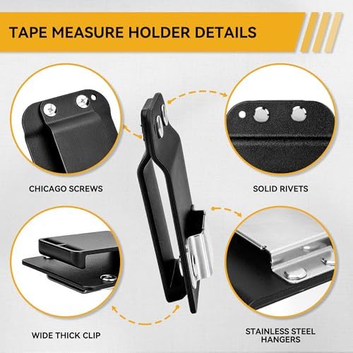 Heavy-Duty Tape Measure and Hammer Holder, Low-Profile Drill Belt Clip & Hammer - Image 4