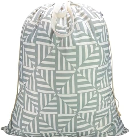 Canvas Laundry Bag with Handles & Drawstring, XL 33"Wx 35"H, Geometry Gray by CALACH