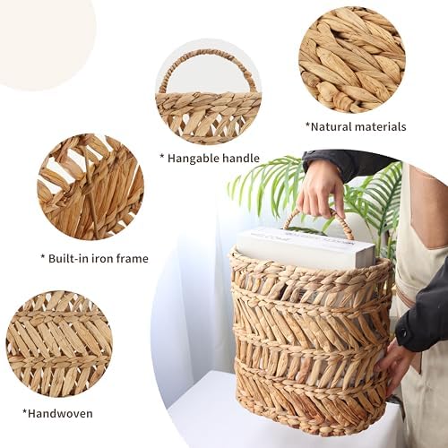 SHCMSADO Wicker Hanging Basket Handmade Woven Hanging Storage Basket Natural - Image 2