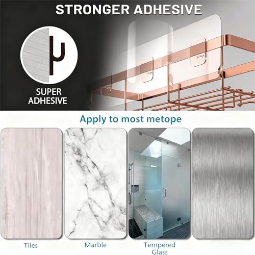 Moforoco Shower Caddy Shelf Organizer Rack, Self Adhesive Black Bathroom - Image 2