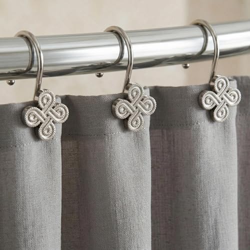 Brushed Nickel Shower Curtain Hooks: Rust Proof Metal Curtain Rings by PopKozzi