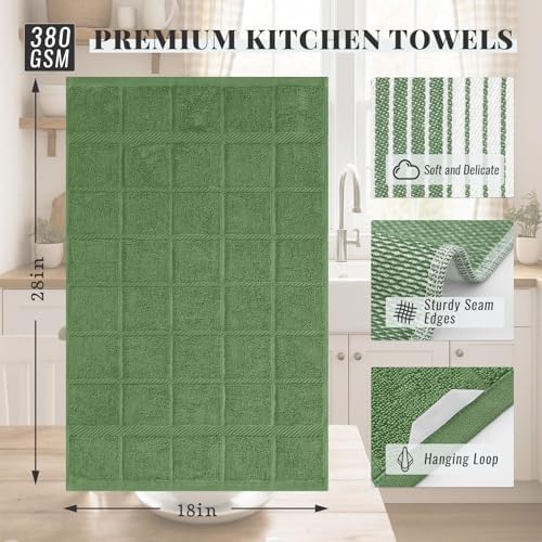 Homaxy 3 Pack Cotton Terry Premium Kitchen Towels, 18 x 28 in, Grass Green - Image 6
