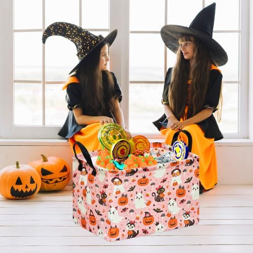 Pink Halloween Storage Basket for Girls, Pumpkin Ghost Bat Spider Design - Image 6