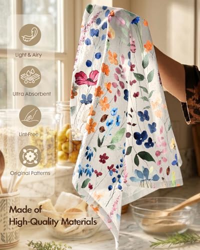 Miss Adola 150GSM Flour Sack Kitchen Towels Set of 2, Watercolor Flower - Image 3