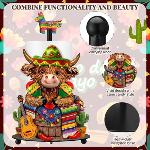 Chunful Cinco De Mayo Highland Cow Paper Towel Holder Mexican Taco Fiesta - Image 4