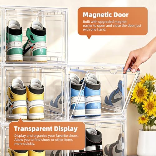 KEFA XL Shoe Storage Box Organizer, 12 Pack Shoe Boxes Clear Plastic Stackable - Image 6