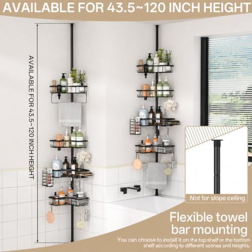 DTUQYX Corner Shower Caddy Tension Pole, 4-Tier Adjustable 43.5-120 Inch - Image 3