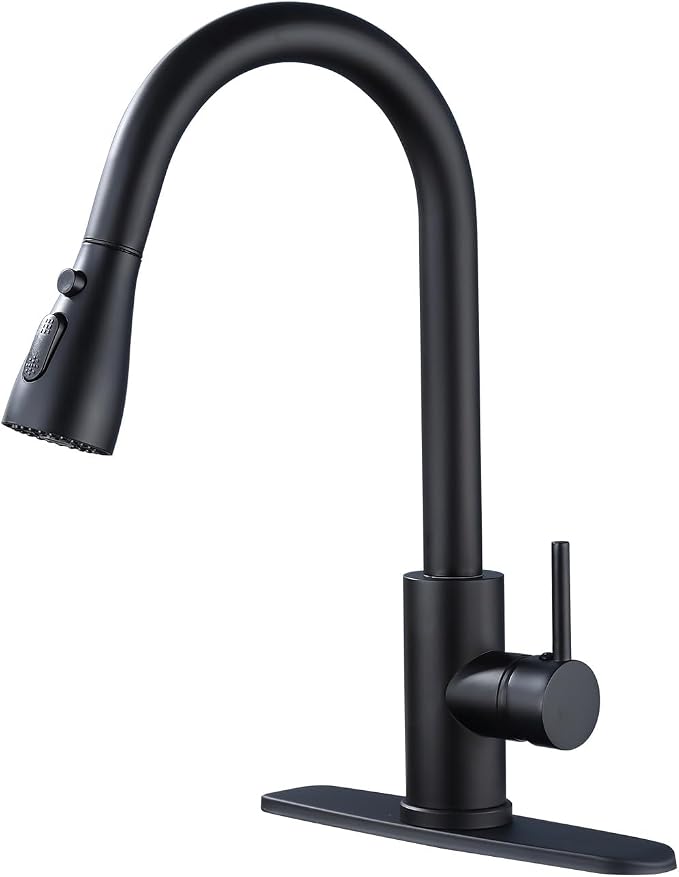 Kitchen Faucet with Pull Down Sprayer，Black Kitchen Sink Faucet，High Arc Single by Unknown