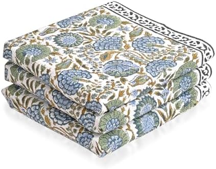 Ridhi Asparagus Green Hand Block Print Cotton Kitchen Towels, 16x28 Inch by Ridhi