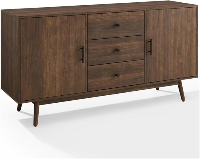 Pemberly Row 3-Drawer Mid-Century Wood Sideboard Buffet Cabinet in Brown