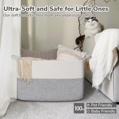 Goodpick 75L Extra Large Woven Rope Blanket Basket, Light Gray - Image 5