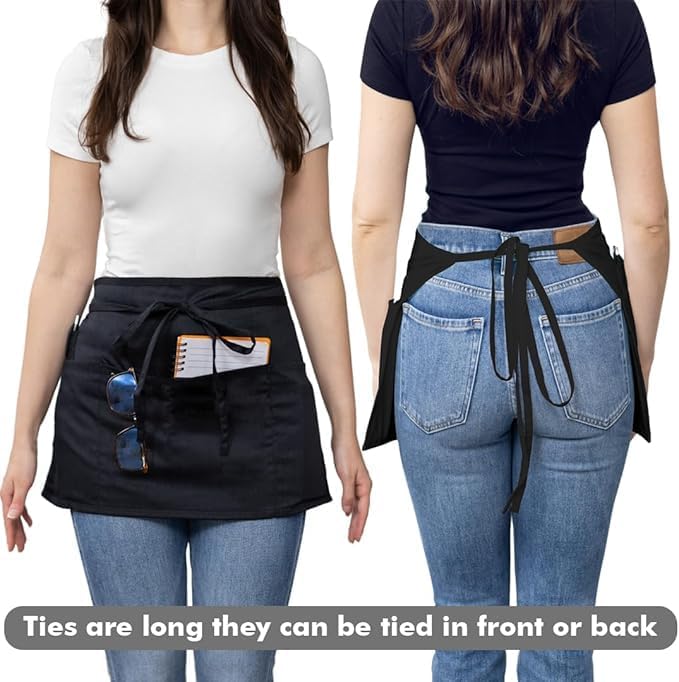 Dreamology Serving Apron for Waitresses,Waist Apron,Server Aprons with 3 Pockets,Short Waist Aprons For Women,Waitress Apron for Women and Men (2 Pack)