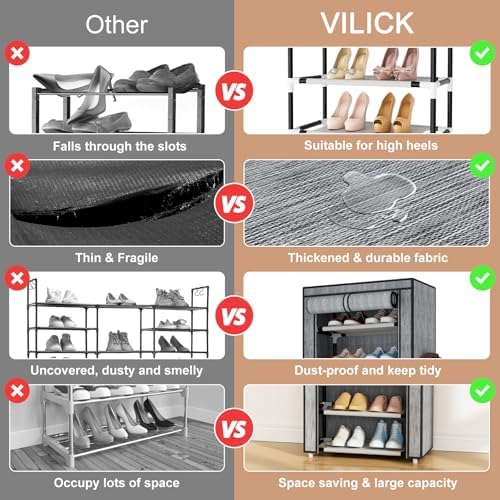 VILICK Shoe Rack with Cover Narrow Shoe Rack Organizer with 4 Side Pockets 10 - Image 5