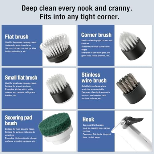 Electric Grout Cleaner, Electric Spin Scrubber, 5 Magnetic Heads - Image 6