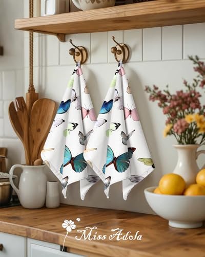 Miss Adola 2pcs Cotton Waffle Kitchen Towels, Morpho Butterfly - Image 5