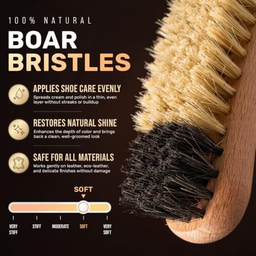 KONEX Shoe Brush with Natural Boar Bristles, Beechwood Handle, - Image 6
