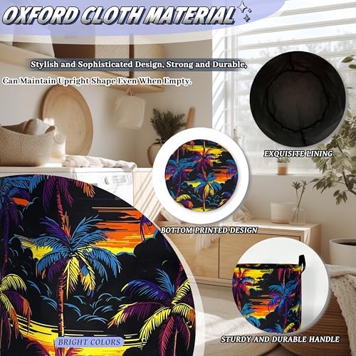 Palm Trees Laundry Basket Oxford Cloth Foldable Hamper 18.9x16.5 Inch - Image 6