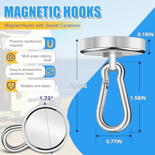200Lbs Magnetic Carabiner Hook 2 Pcs Strong Magnetic Hooks Heavy Duty - Image 2