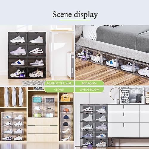 8 Pack XL Shoe Storage Box Organizer, Drop Side Large Shoe Boxes Clear Plastic - Image 3