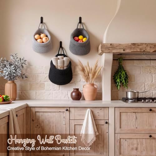 Honeydak 3 Hanging Baskets, Dark Grey, Cotton Rope - Image 4