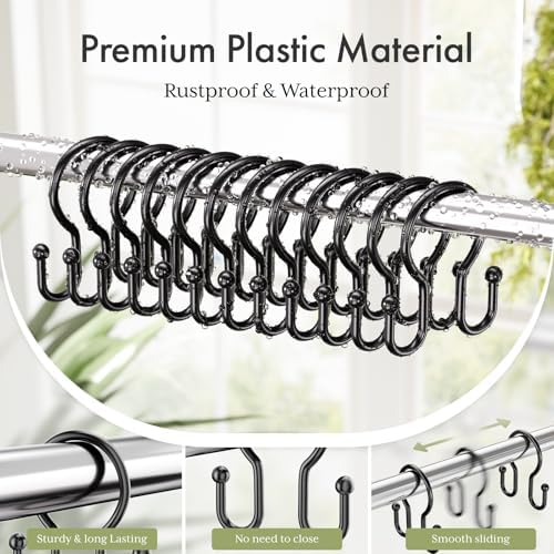 Bathway Shower Curtain Hooks Black, Double Hook Shower Curtain Hooks Rust Proof - Image 2