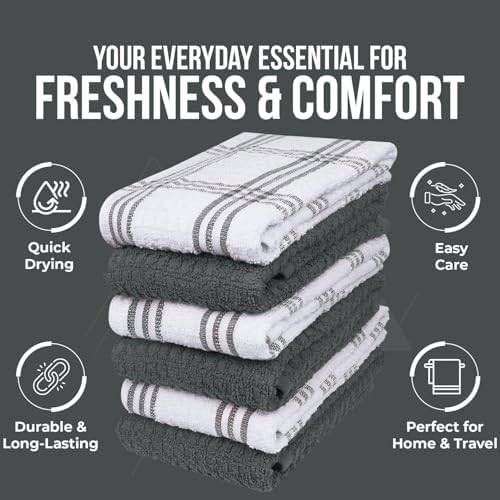 DAN RIVER Gray Kitchen Towels, 12 Pack, 16x26 Inches Absorbent Dish Towels - Image 6