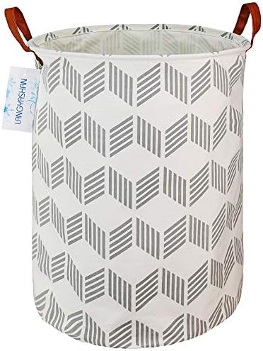 Round Laundry Basket Collapsible Storage Hamper Organizer Gery Wave by LANGYASHAN
