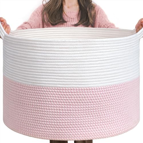 INDRESSME XXXLarge Woven Rope Blanket Basket Living Room Pink by INDRESSME