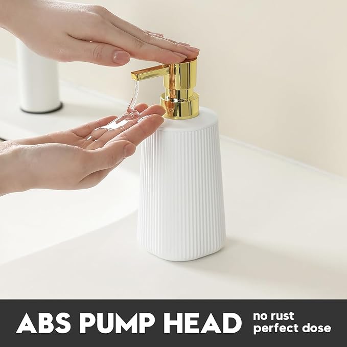 YAUKPH Small Soap Dispenser for Bathroom and Kitchen Matte White and Gold | - Image 4