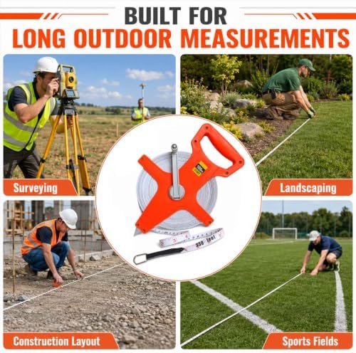 330FT Open Reel Tape Measure, 100m Fiberglass Long Tape Measure, Metal Hook - Image 6