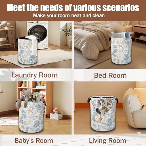 Seashells Starfish Laundry Basket, Waterproof Foldable Laundry Hamper, Dirty - Image 7