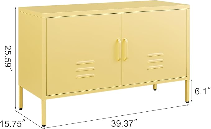 Storage Cabinet,Metal Cabinet with Doors,Morden TV Stands for Bedroom,Accent Cabinets for Bedroom,Entryway,Yellow