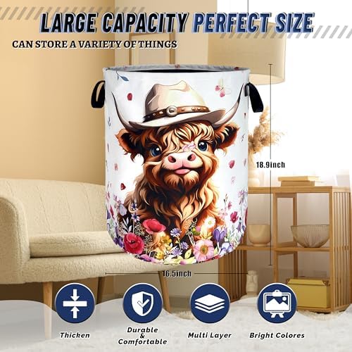Cute Highland Cow Laundry Basket Foldable Oxford Cloth Cows Animal Laundry - Image 3