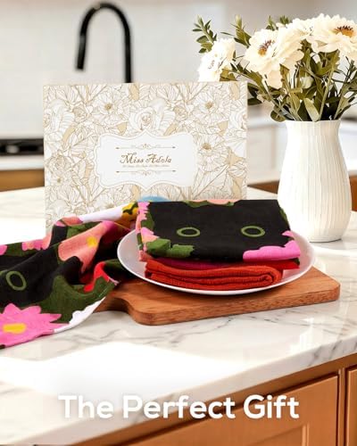 Miss Adola 3pcs 270GSM Cotton Kitchen Towels, Cats in Flowers - Image 6