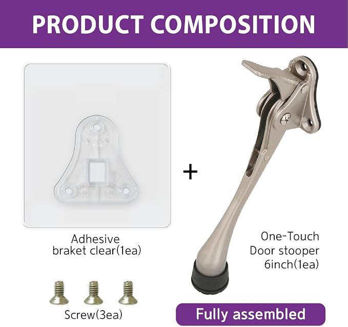 HASHI 6 Inch Kickdown Door Stopper No Drilling, Hands-Free Foot Operated Door - Image 2